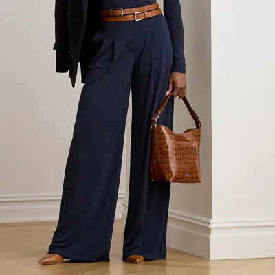 Ralph Lauren Pleated Stretch Jersey Wide-leg Pant In Blue