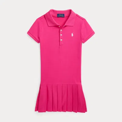 Ralph Lauren Kids' Pleated Stretch Mesh Polo Dress In Pink