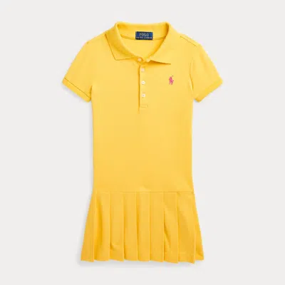 Ralph Lauren Kids' Pleated Stretch Mesh Polo Dress In Yellow
