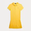 Ralph Lauren Kids' Pleated Stretch Mesh Polo Dress In Yellow