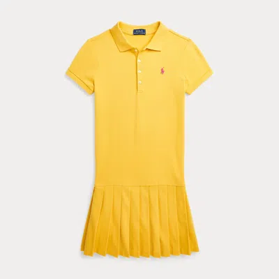 Ralph Lauren Kids' Pleated Stretch Mesh Polo Dress In Yellow