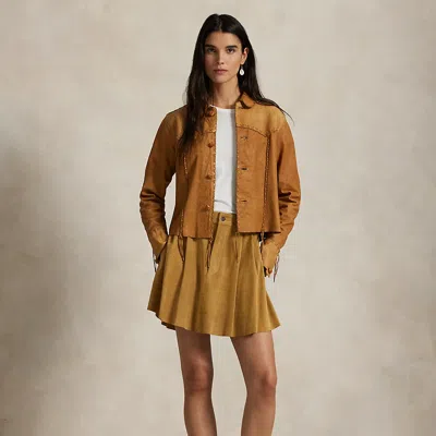 Ralph Lauren Pleated Suede Skirt In Brown
