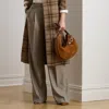 Ralph Lauren Pleated Wool Herringbone Wide-leg Pant In Gray