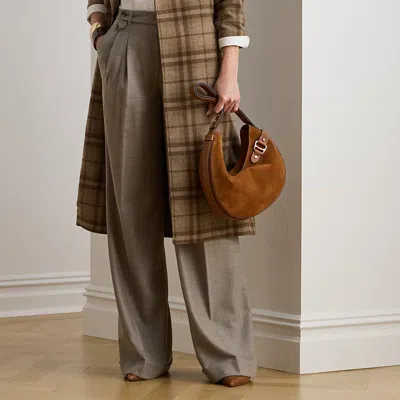 Ralph Lauren Pleated Wool Herringbone Wide-leg Pant In Gray