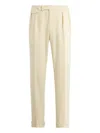 Ralph Lauren Purple Label Pleated Cream Wool Flannel Trousers In Black