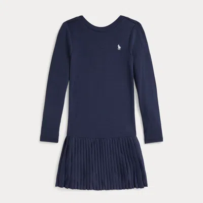 Ralph Lauren Kids' Pleated-skirt Ribbed Dress In Newport Navy In Blue
