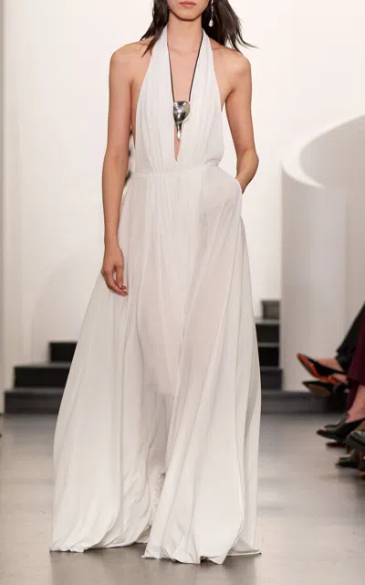 Ralph Lauren Plunged Georgette Halter Maxi Dress In White