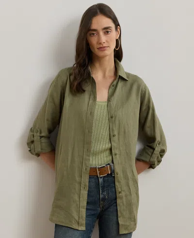Ralph Lauren Plus Size 100% Linen Roll-tab Shirt