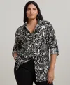 Ralph Lauren Plus Size 100% Linen Roll-tab Shirt In Cream Black