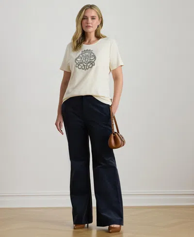 RALPH LAUREN PLUS SIZE BEADED-CREST COTTON JERSEY T-SHIRT