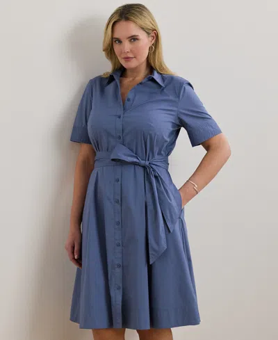 Ralph Lauren Plus Size Belted Cotton-blend Shirtdress