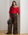 Ralph Lauren Plus Size Belting-print Charmeuse Wide-leg Pant In Red