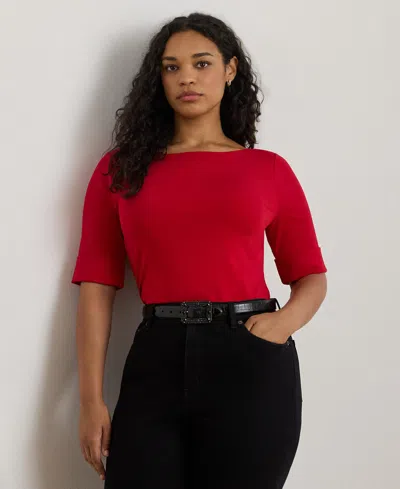 Ralph Lauren Plus Size Boat Neck T-shirt In Red