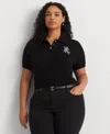 Ralph Lauren Plus Size Cable-knit Polo Shirt In Black