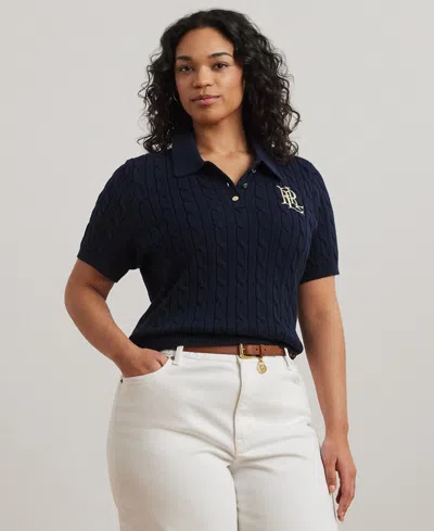 Ralph Lauren Plus Size Short-sleeve Polo Collar Sweater In Blue