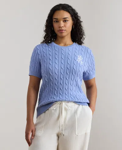 Ralph Lauren Plus Size Cable-knit Short-sleeve Sweater In Blue