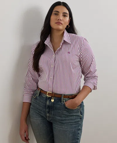 Ralph Lauren Plus Size Classic-fit Striped Broadcloth Shirt In Multi