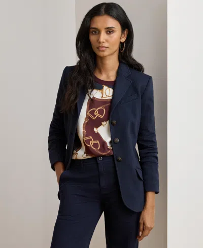 RALPH LAUREN PLUS SIZE COTTON HERRINGBONE JACQUARD BLAZER