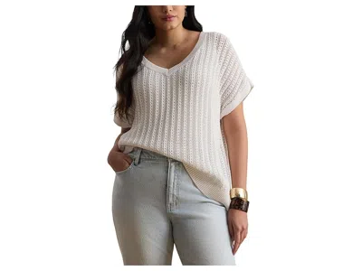 Ralph Lauren Plus Size Cotton-blend Mesh Short Sleeve Sweater In Gray