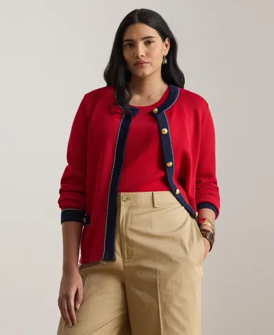 Ralph Lauren Plus Size Crewneck Cardigan In Red