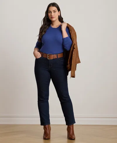 Ralph Lauren Plus Size Crewneck Long Sleeve Sweater In Blue