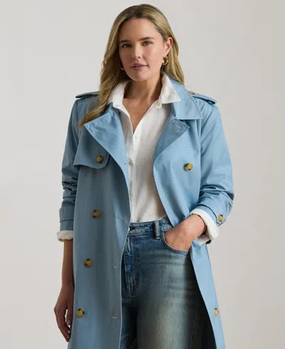 Ralph Lauren Plus Size Double-breasted Belted Trench Coat In Blue