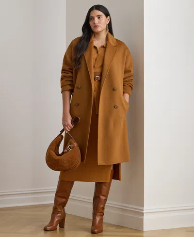 Ralph Lauren Plus Size Double-breasted Cocoon Coat In Brown