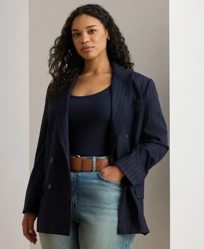 RALPH LAUREN PLUS SIZE DOUBLE-BREASTED PINSTRIPE TWILL BLAZER