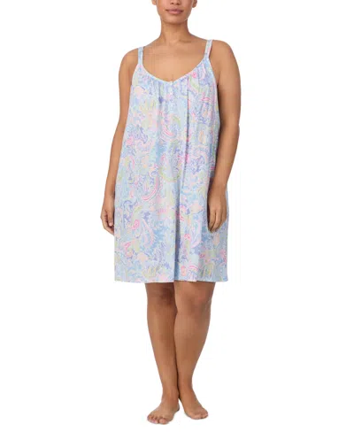 Ralph Lauren Plus Size Double-strap Nightgown In Blue Pais