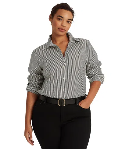 Ralph Lauren Plus-size Easy Care Cotton Shirt In Black,white