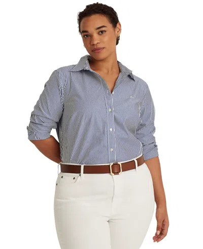 Ralph Lauren Plus-size Easy Care Cotton Shirt In Blue,white