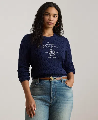 Ralph Lauren Plus Size Embroidered-crest Long-sleeve Sweater In Blue