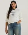Ralph Lauren Plus Size Embroidered-crest Long-sleeve Sweater In White