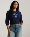 Ralph Lauren Plus Size Embroidered Crest Sweater In Blue
