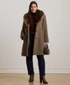 Ralph Lauren Plus Size Faux-fur-collar Coat In Brown