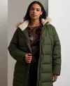 Ralph Lauren Plus Size Faux-fur-trim Hooded Puffer Coat In Green