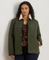 Ralph Lauren Plus Size Faux-sherpa-collar Quilted Coat In Green