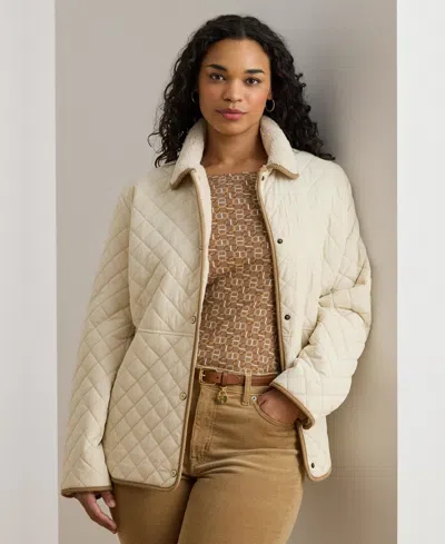 Ralph Lauren Plus Size Faux-sherpa-collar Quilted Coat In Neutral