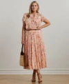 Ralph Lauren Floral Crinkle Georgette Tiered Skirt In Pink Multi