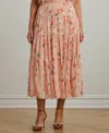 Ralph Lauren Plus Size Floral Crinkle Georgette Tiered Skirt In Pink Multi