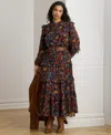 Ralph Lauren Plus Size Floral Crinkle Tiered Dress In Multi