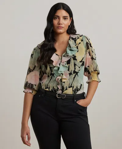 Ralph Lauren Plus Size Floral Georgette Ruffle-trim Blouse