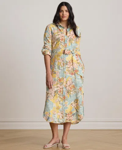 Ralph Lauren Plus Size Floral Linen Shirtdress In Multi