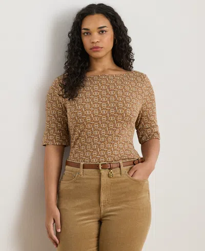 Ralph Lauren Plus Size Geo-print Boat Neck T-shirt In Multi
