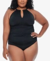 Ralph Lauren Plus Size High Neck Tankini Top Swim Bottom In Black