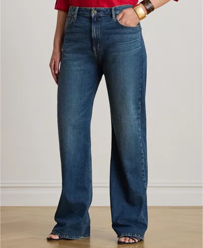 Ralph Lauren Plus Size High-rise Straight Wide-leg Jeans In Blue