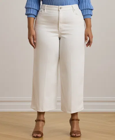 Ralph Lauren Plus Size High-rise Wide-leg Cropped Jeans In White Wsh