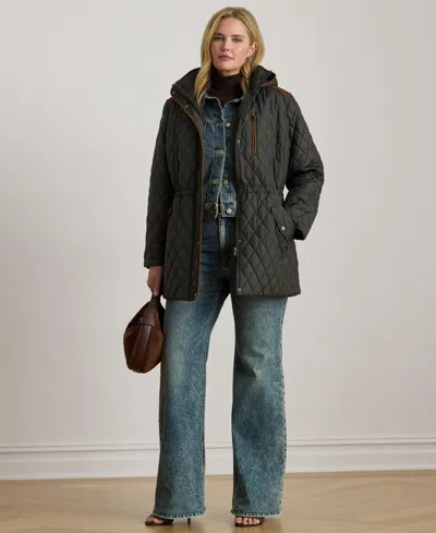 Ralph Lauren Plus Size Hooded Quilted Anorak Coat In Gray
