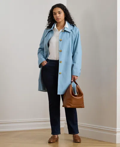 Ralph Lauren Plus Size Hooded Raincoat In Blue