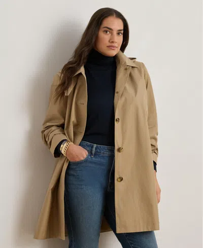Ralph Lauren Plus Size Hooded Raincoat In Gray